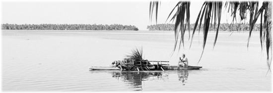 B&W Canoe on lagoon, 1974